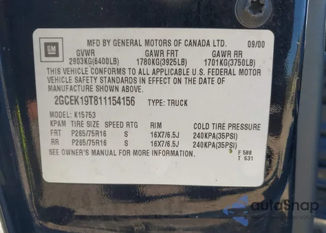 2001 Chevrolet Silverado 1500 Lt z USA, uszkodzony, nr VIN 2GCEK19T811154156